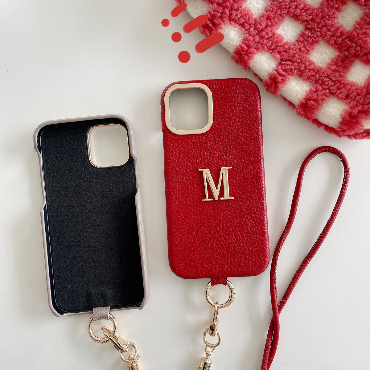 iPhone 14/13 Litchi Texture PU Phone Case with Strap