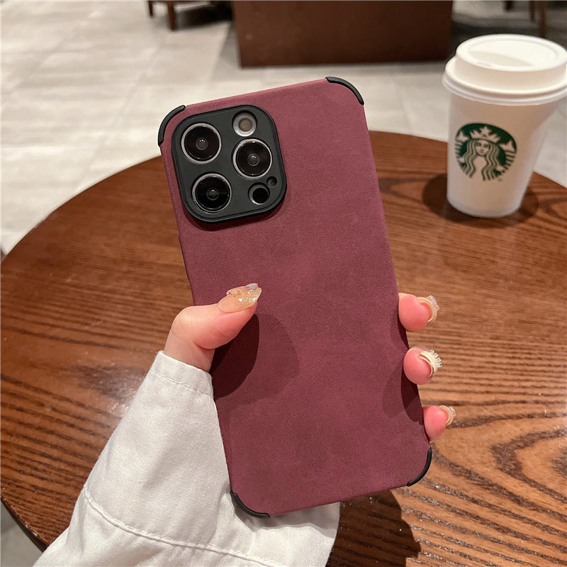 Minimalist Solid Color Sheepskin iPhone Case for 12-15