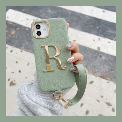 iPhone 14/13 PU Case with Metal Letter and Strap