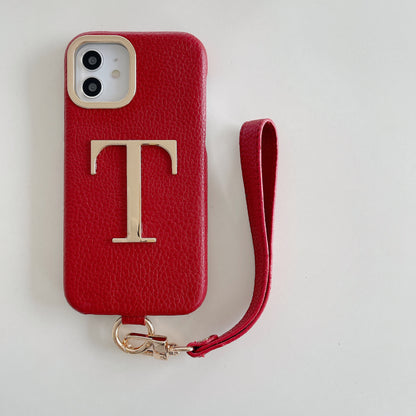 iPhone 14/13 PU Case with Metal Letter and Strap