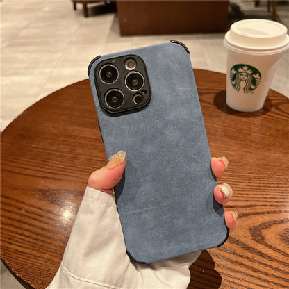 Minimalist Solid Color Sheepskin iPhone Case for 12-15