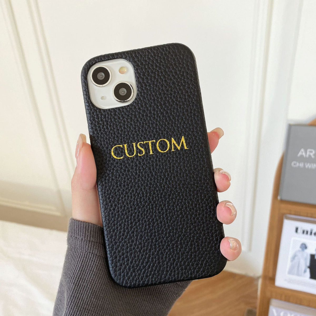 Personalized Gold Foil Leather Case for iPhone 14
