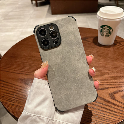 Minimalist Solid Color Sheepskin iPhone Case for 12-15