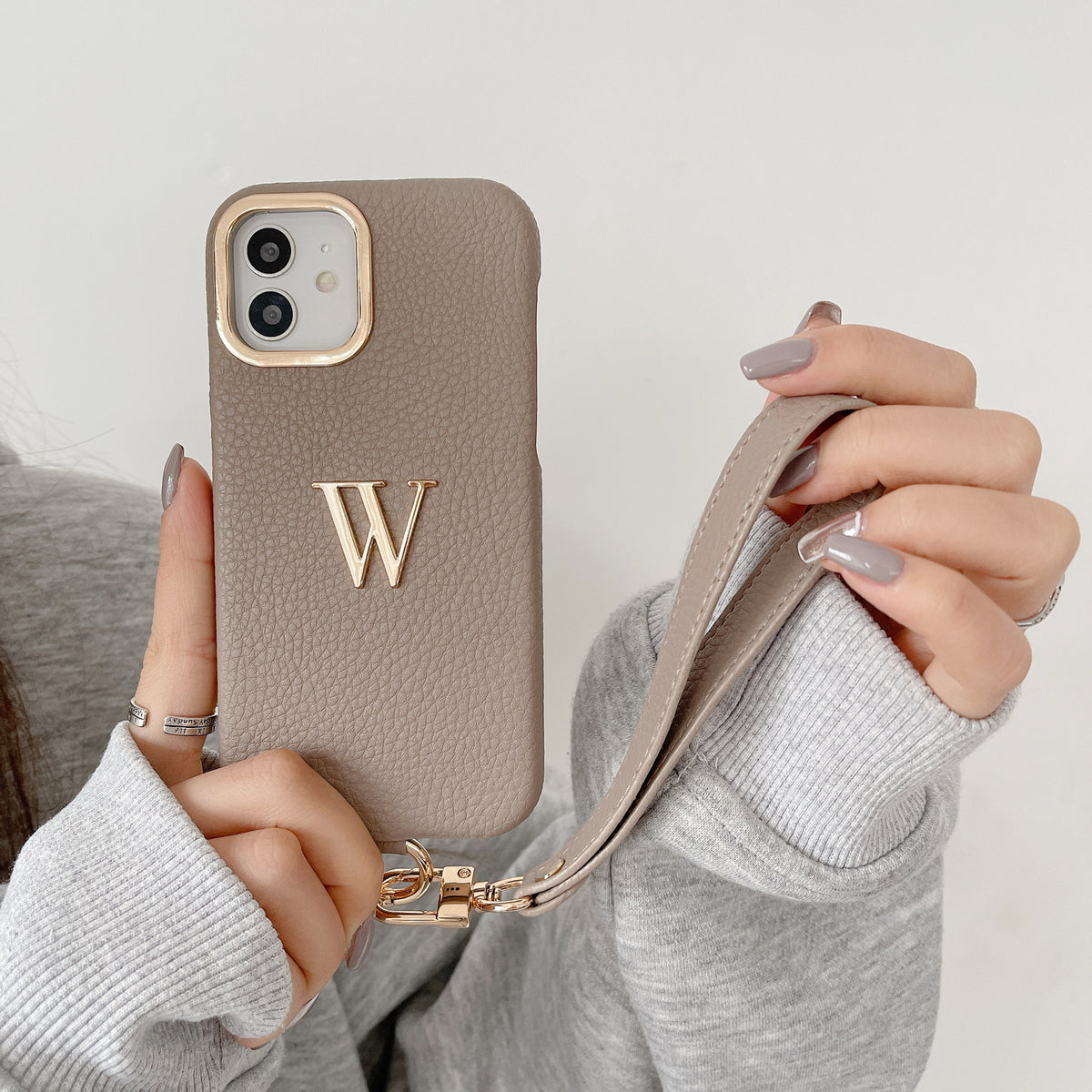 iPhone 14/13 Litchi Texture PU Phone Case with Strap