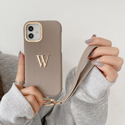 iPhone 14/13 Litchi Texture PU Phone Case with Strap
