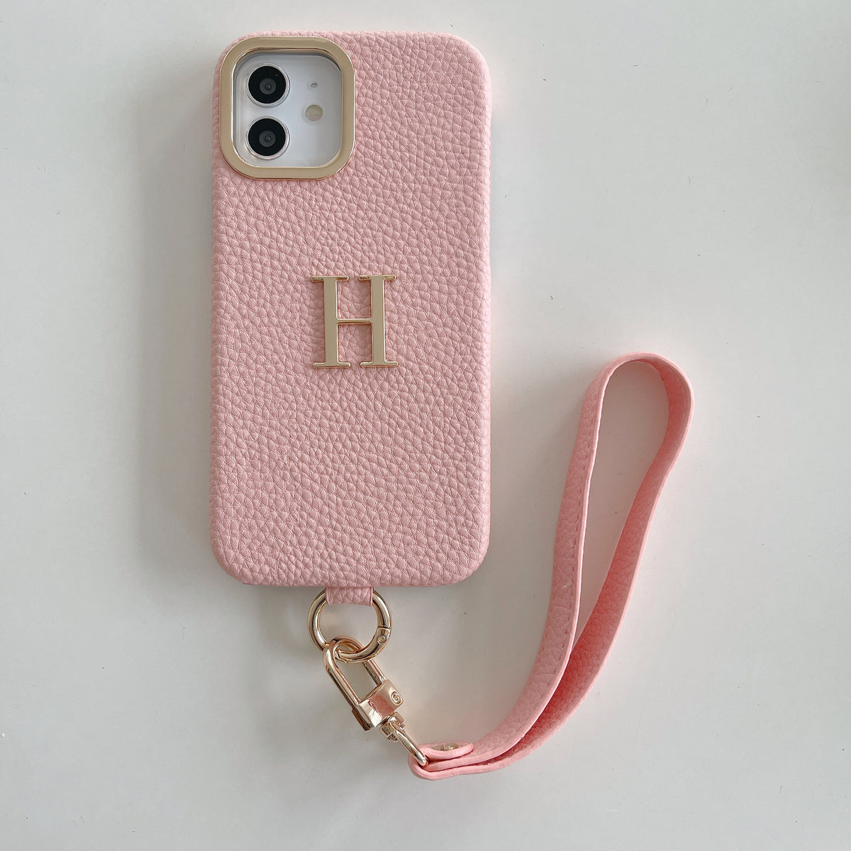 iPhone 14/13 Litchi Texture PU Phone Case with Strap