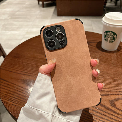 Minimalist Solid Color Sheepskin iPhone Case for 12-15
