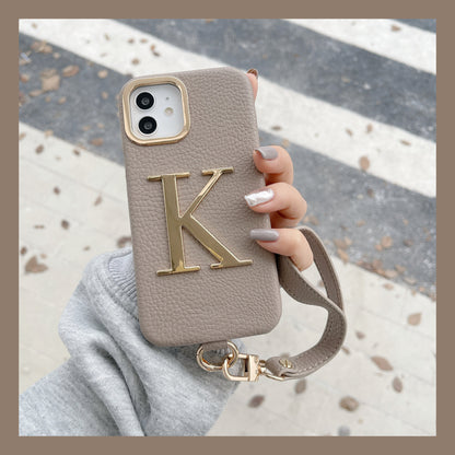 iPhone 14/13 PU Case with Metal Letter and Strap