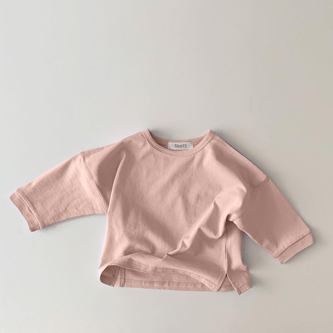 Infant Long-sleeved Candy Color Brushed Cotton T-shirt