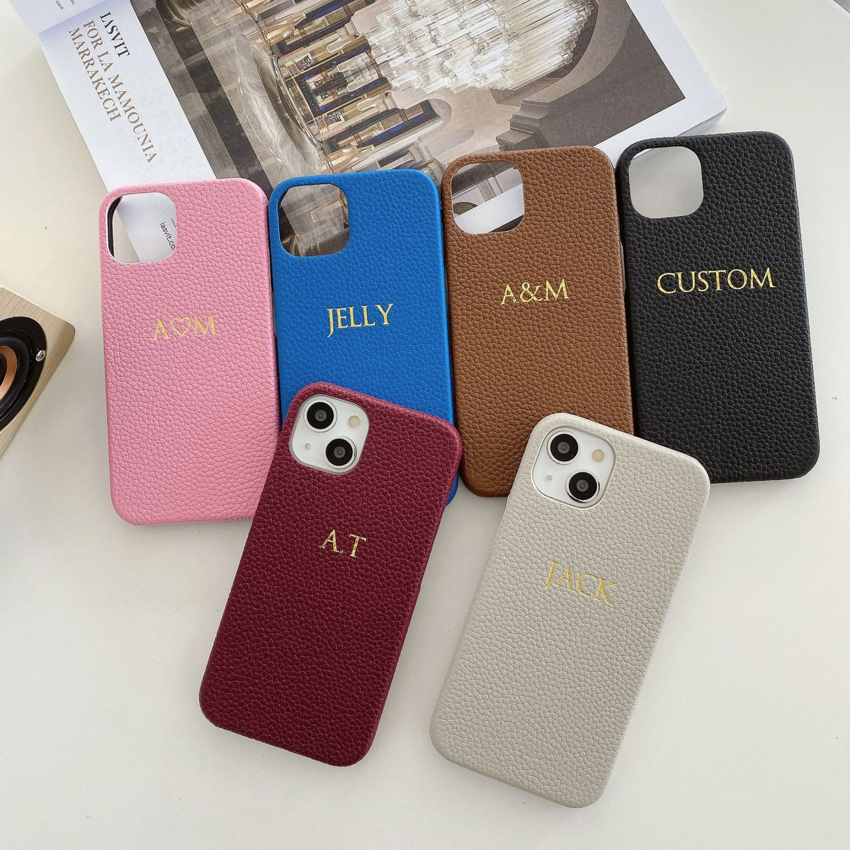 Personalized Gold Foil Leather Case for iPhone 14
