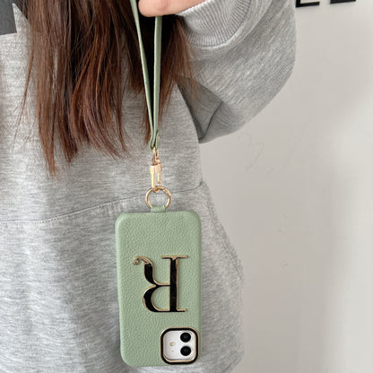 iPhone 14/13 PU Case with Metal Letter and Strap