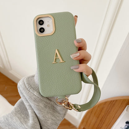 iPhone 14/13 Litchi Texture PU Phone Case with Strap
