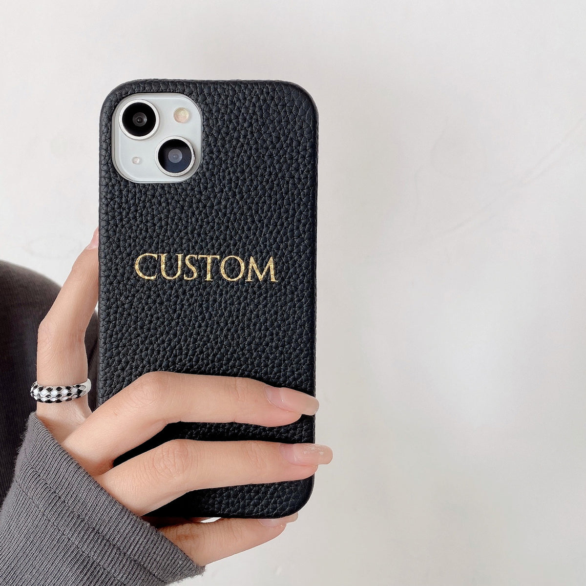 Personalized Gold Foil Leather Case for iPhone 14