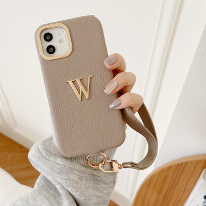 iPhone 14/13 Litchi Texture PU Phone Case with Strap