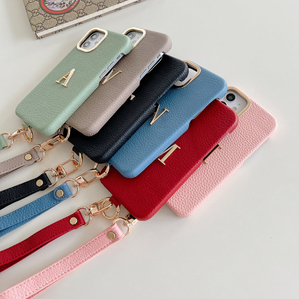 iPhone 14/13 Litchi Texture PU Phone Case with Strap