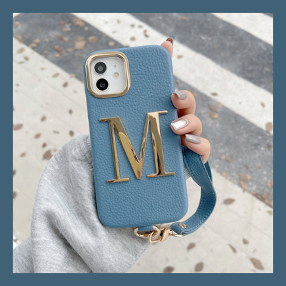 iPhone 14/13 PU Case with Metal Letter and Strap