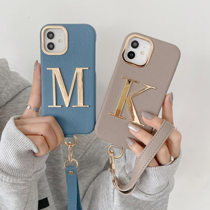 iPhone 14/13 PU Case with Metal Letter and Strap