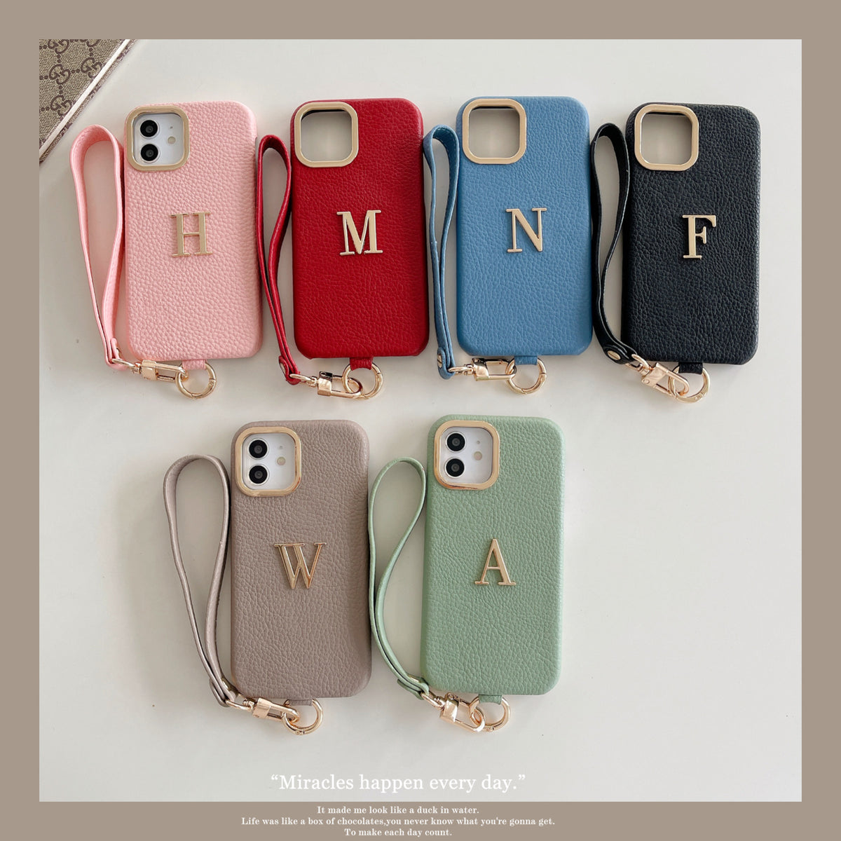 iPhone 14/13 Litchi Texture PU Phone Case with Strap