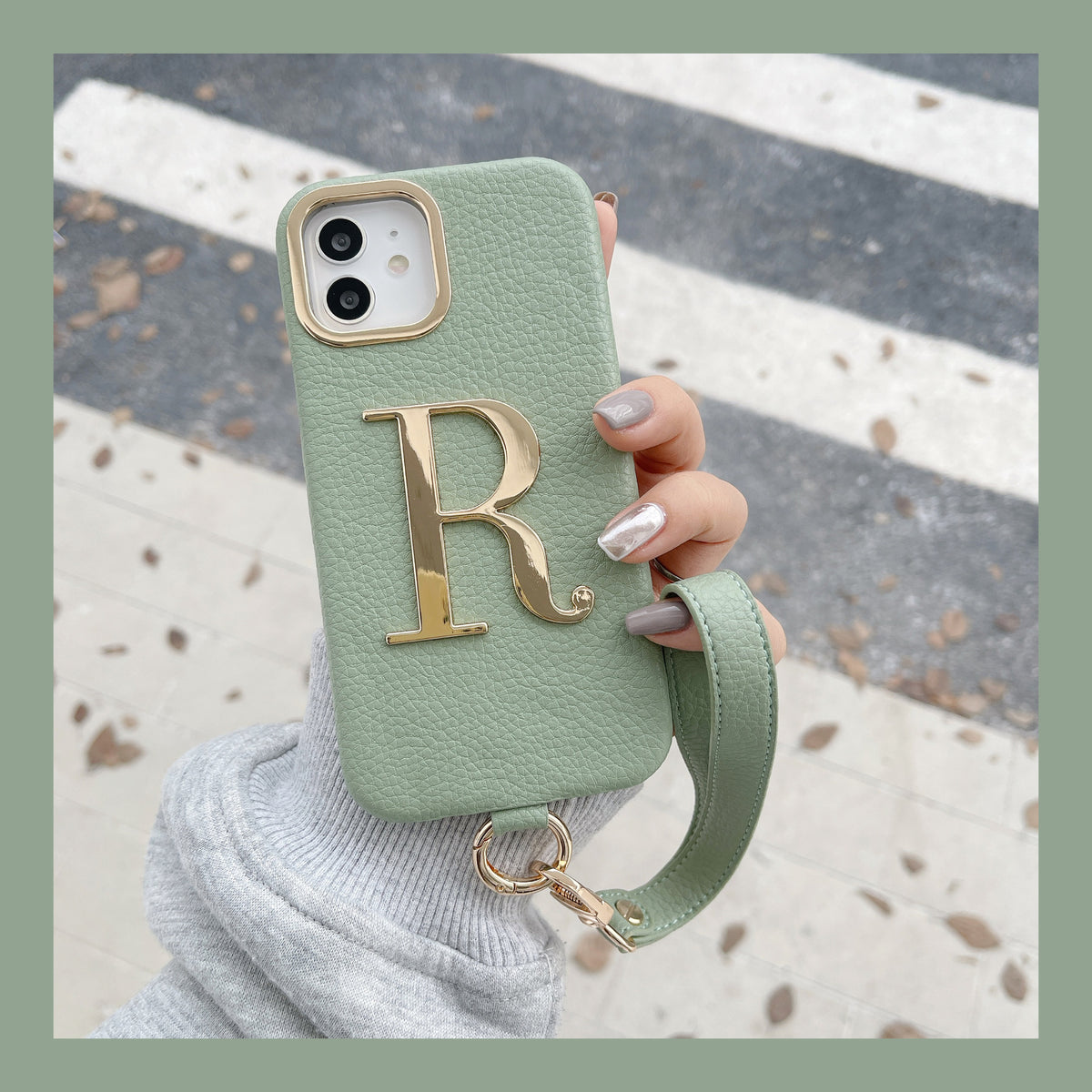 iPhone 14/13 PU Case with Metal Letter and Strap
