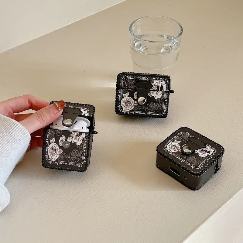 Faux Leather Floral Design Case for Apple AirPods